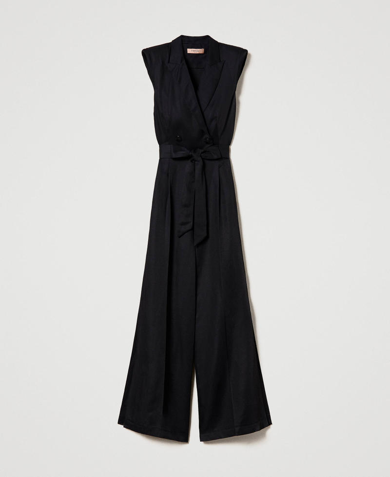 Long linen blend jumpsuit Woman, Black | TWINSET Milano