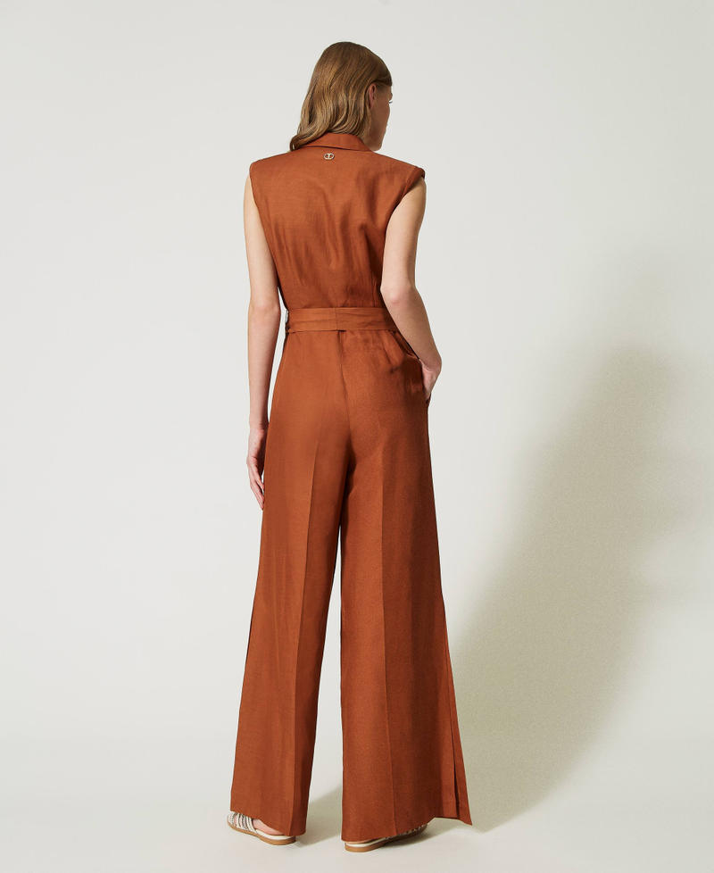 Long linen blend jumpsuit "Hazelnut” Brown Woman 231TT2777-04