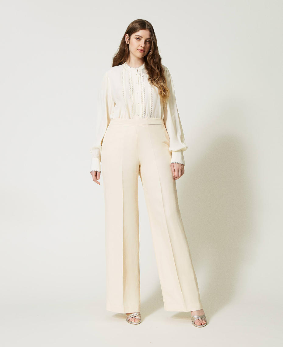 Linen blend trousers with elastic Ivory Woman 231TT2778-01