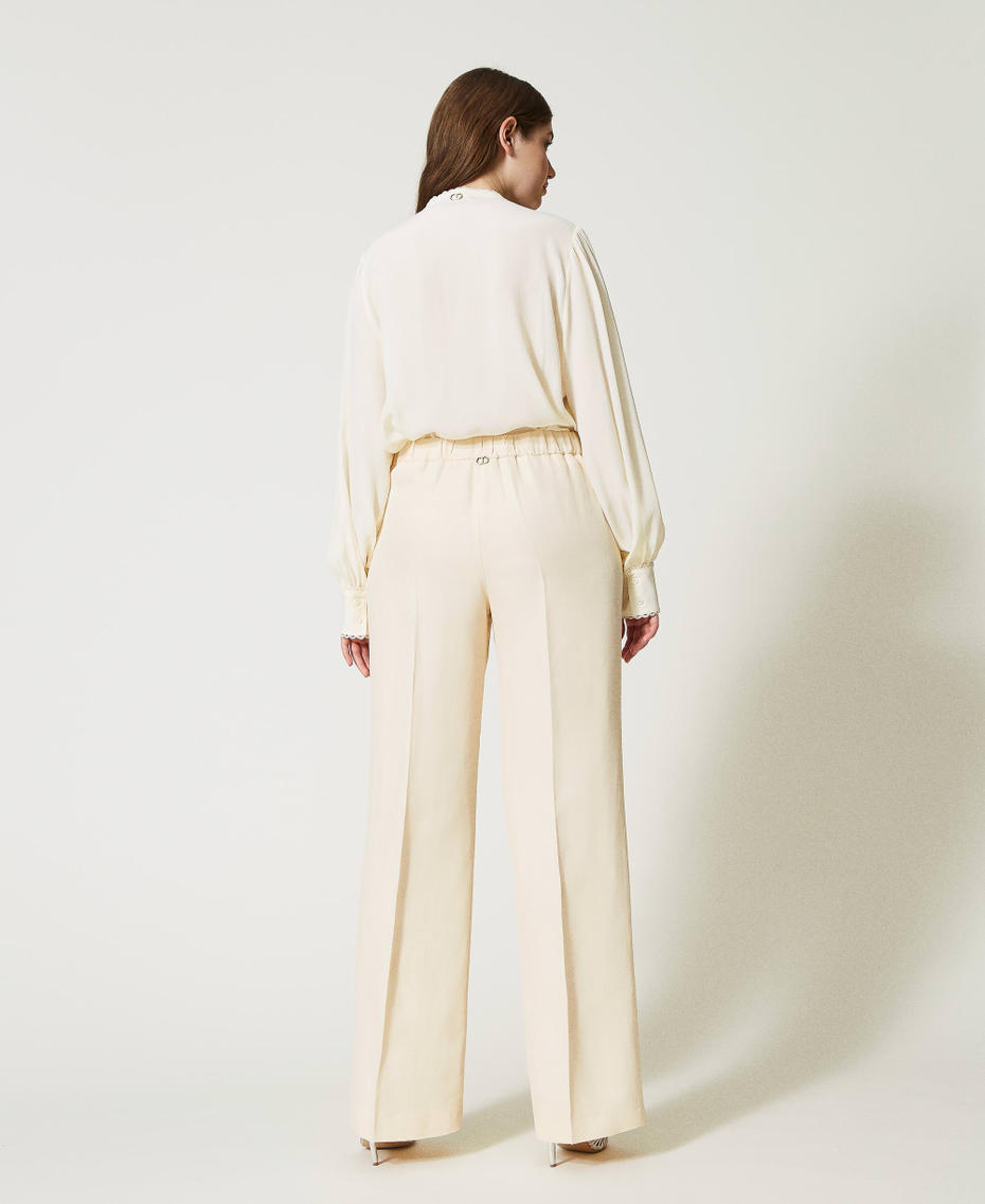 Linen blend trousers with elastic Ivory Woman 231TT2778-03