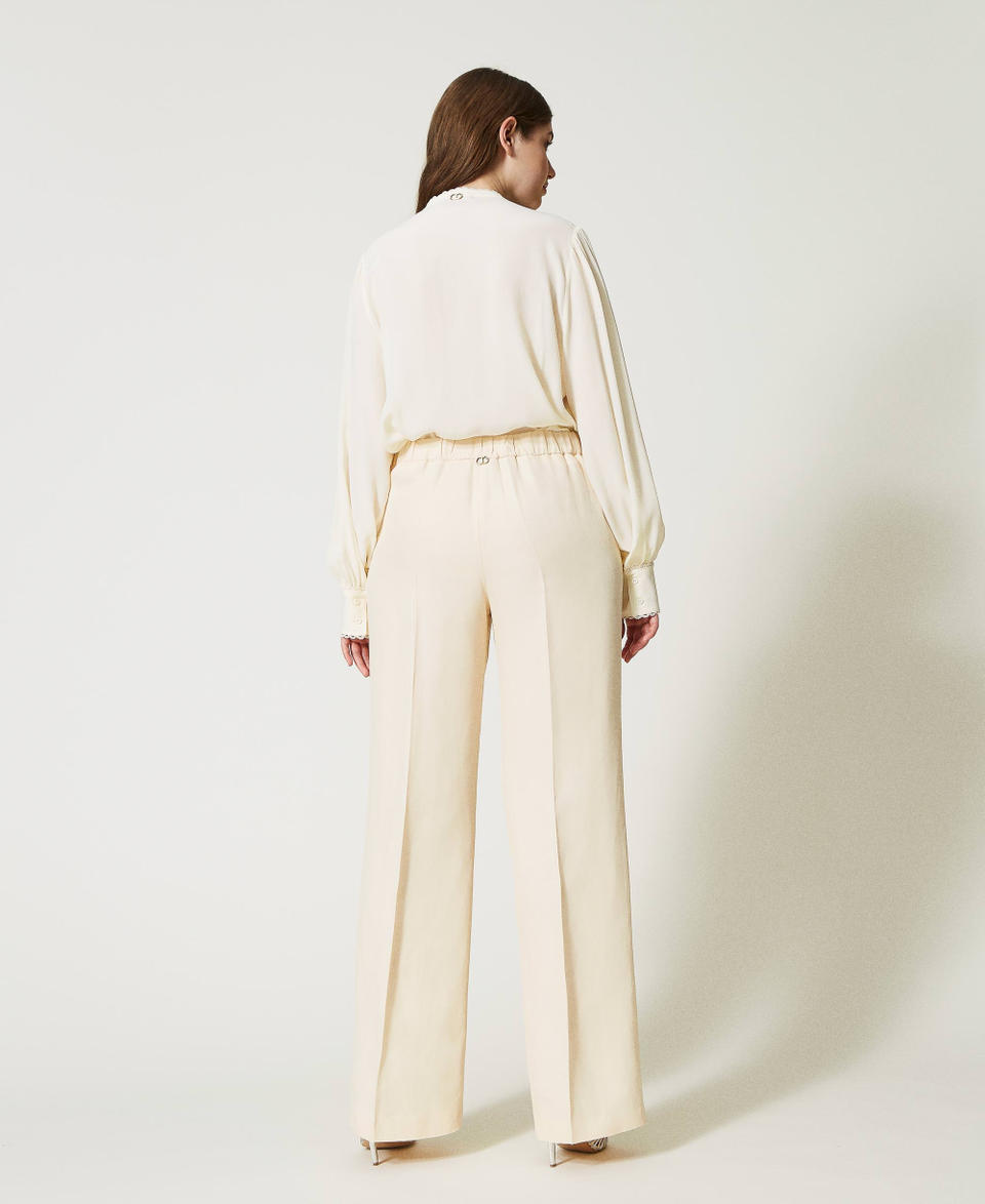 Linen blend trousers with elastic Ivory Woman 231TT2778_00018_03