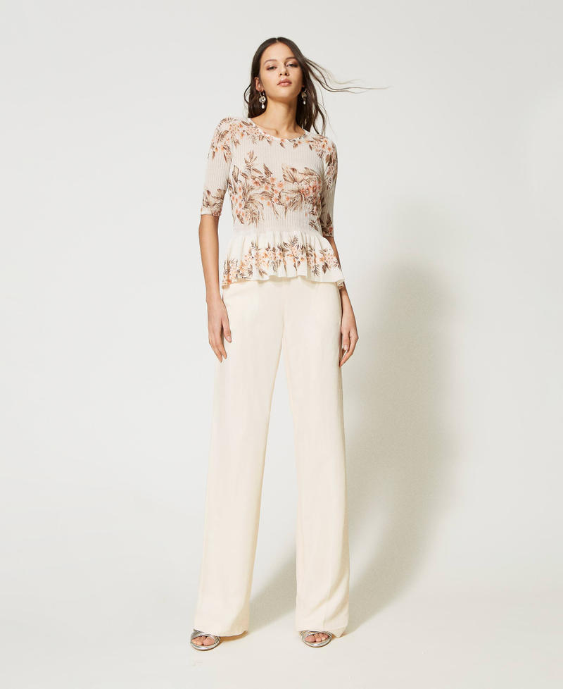 Linen blend trousers with elastic