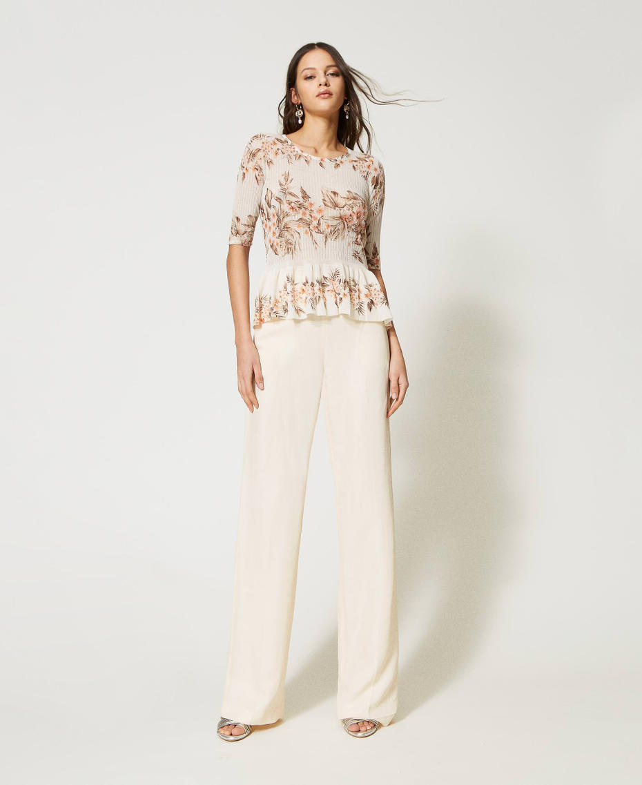 Linen blend trousers with elastic