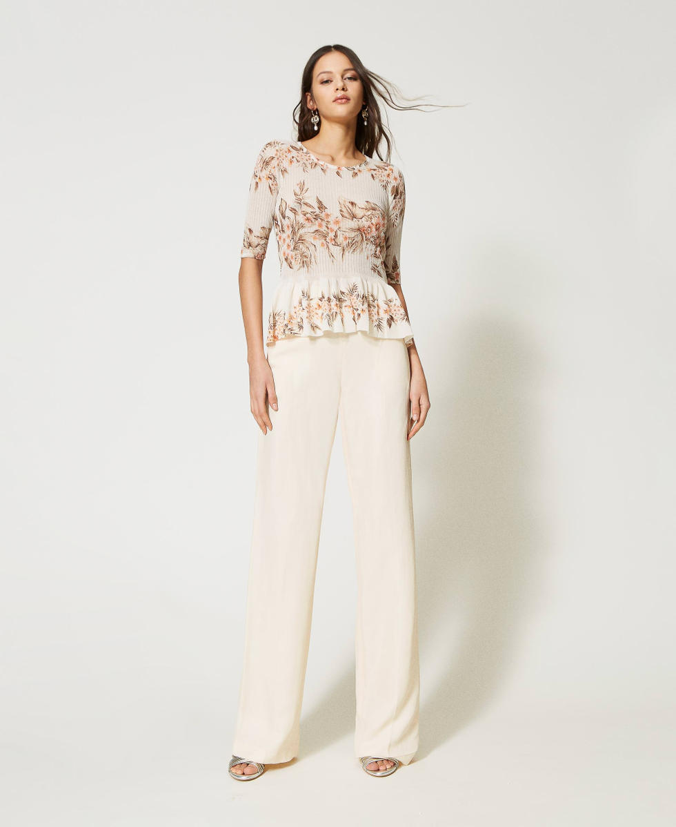 Linen blend trousers with elastic