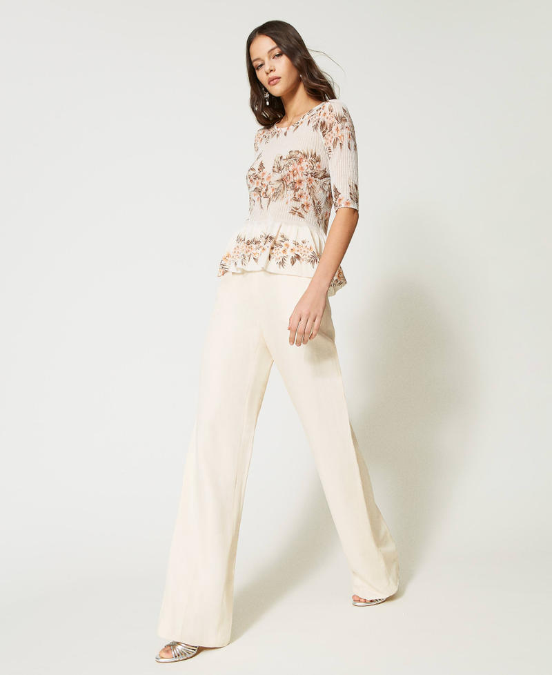 Linen blend trousers with elastic Ivory Woman 231TT2778-07