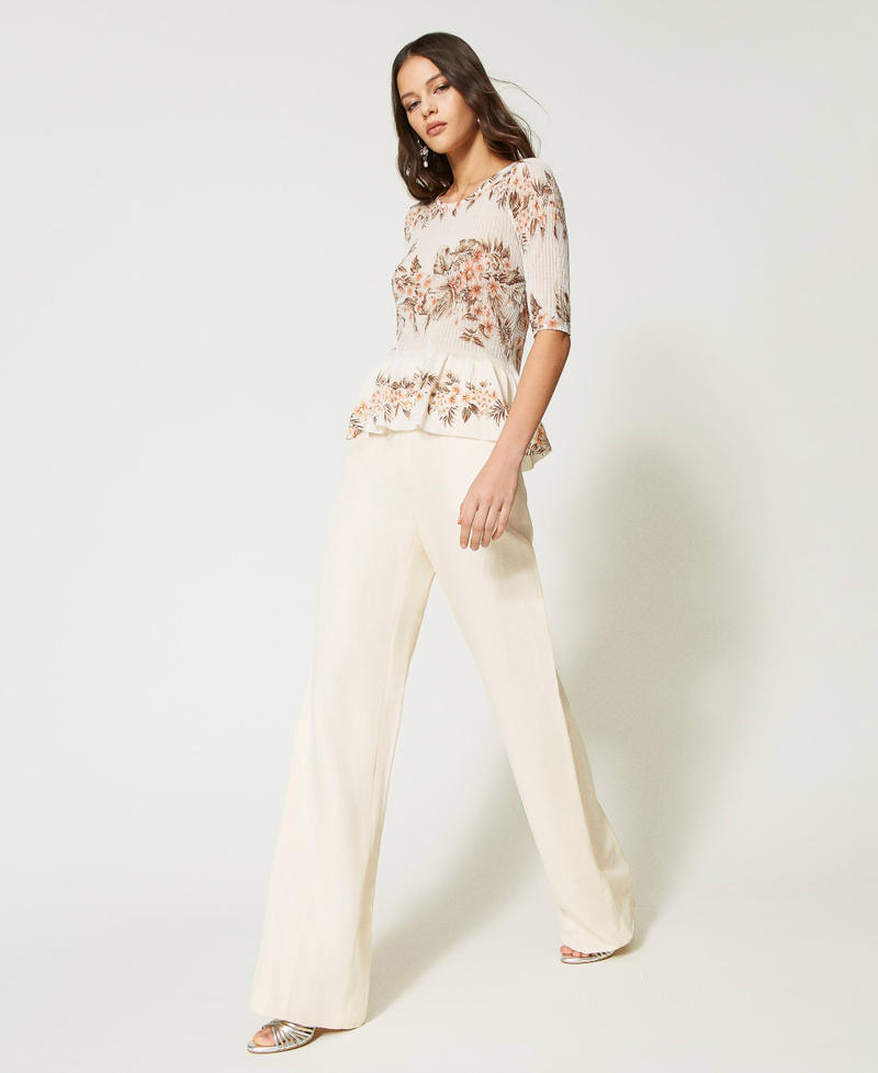 Linen blend trousers with elastic