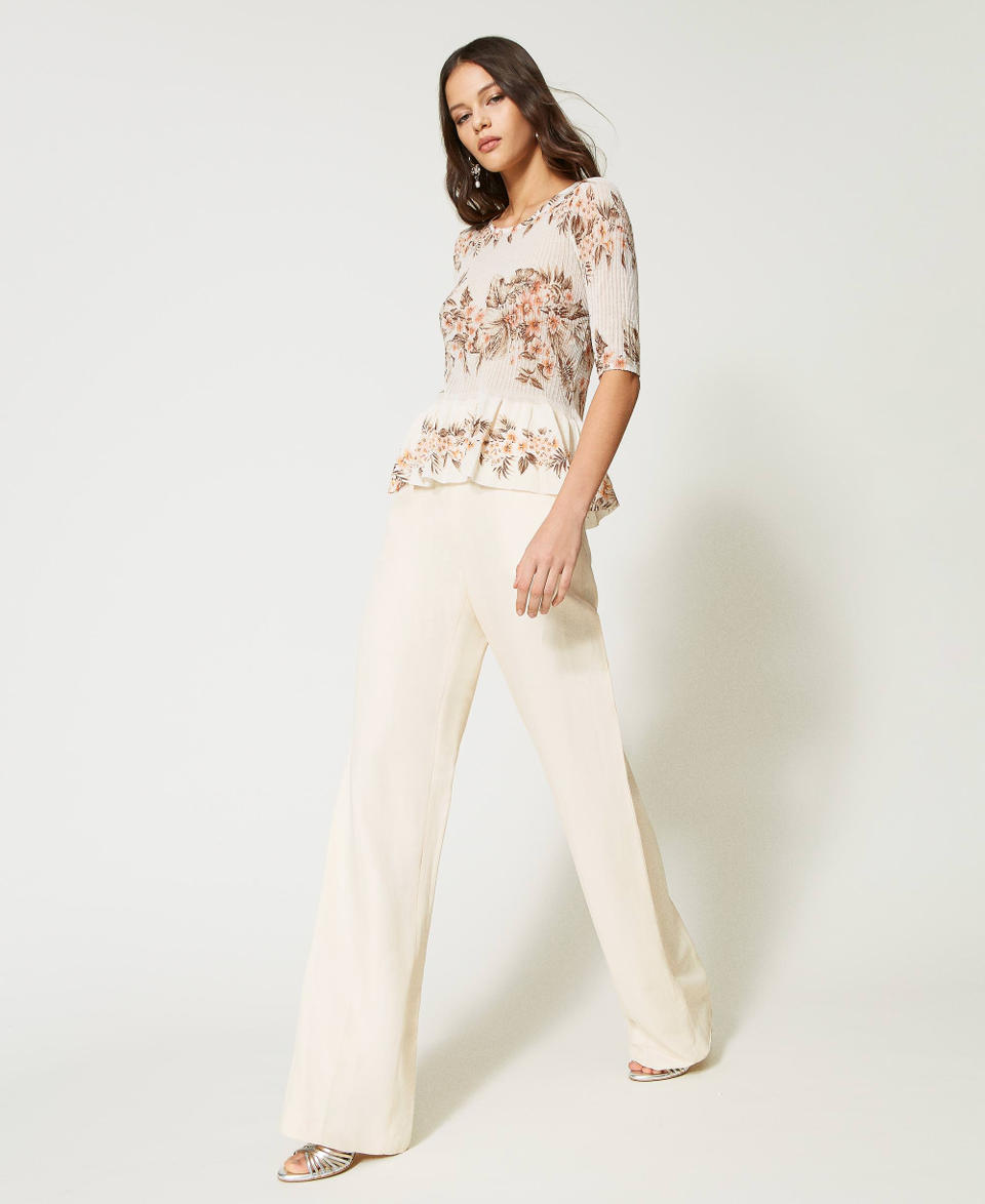 Linen blend trousers with elastic Ivory Woman 231TT2778_00018_07