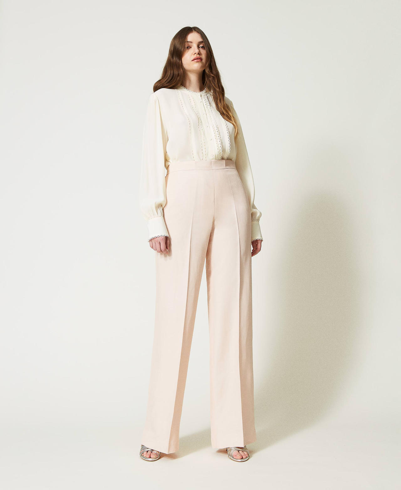 Alba Pantalones de Mezcla de Lino a Rayas