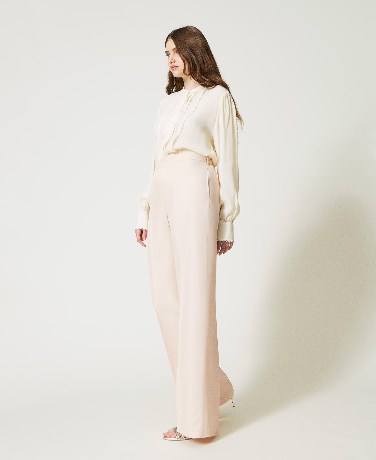 Linen blend trousers with elastic Parisienne Pink Woman 231TT2778_00714_02