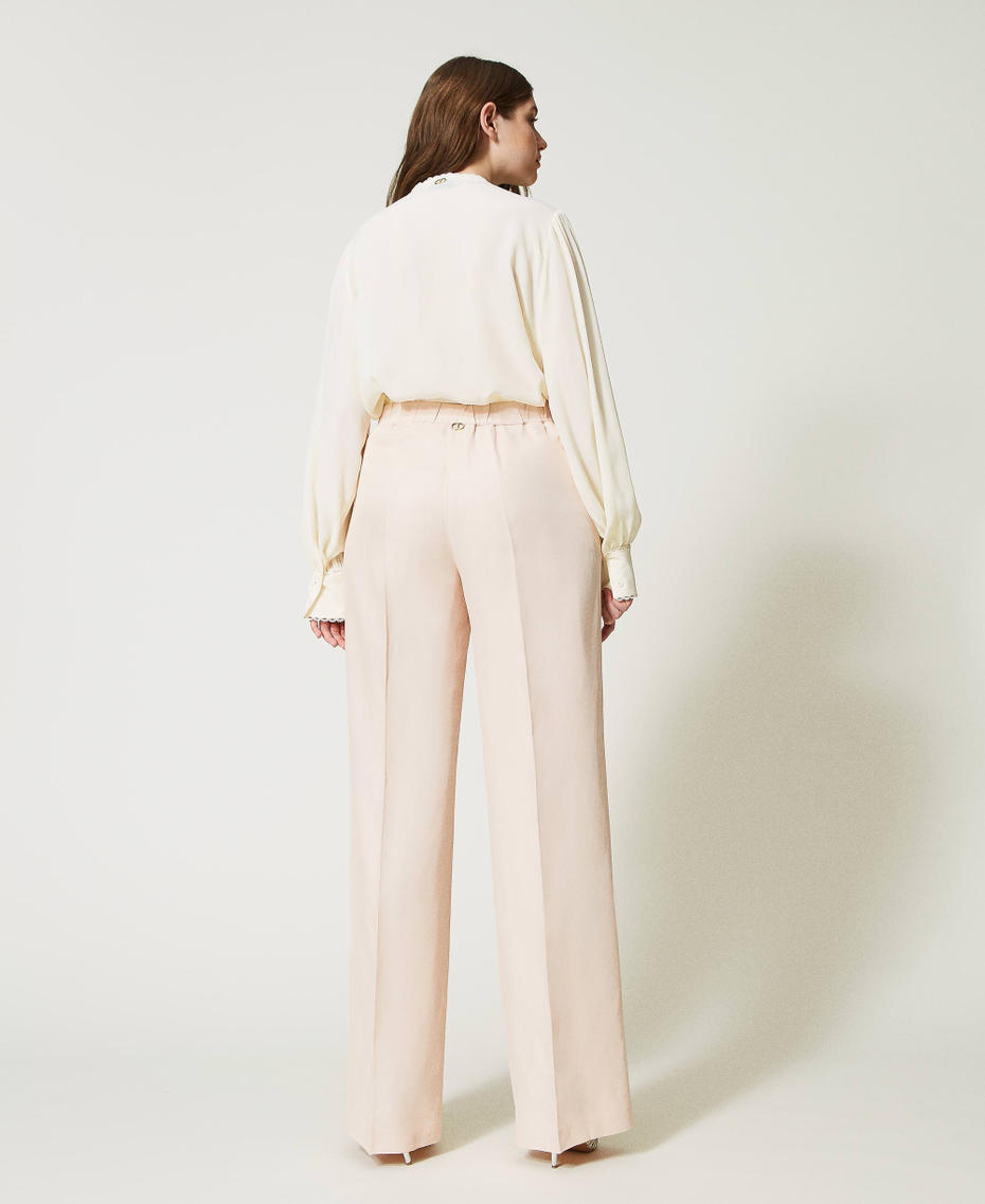 Pantaloni misto lino con elastico Avorio Donna 231TT2778-03