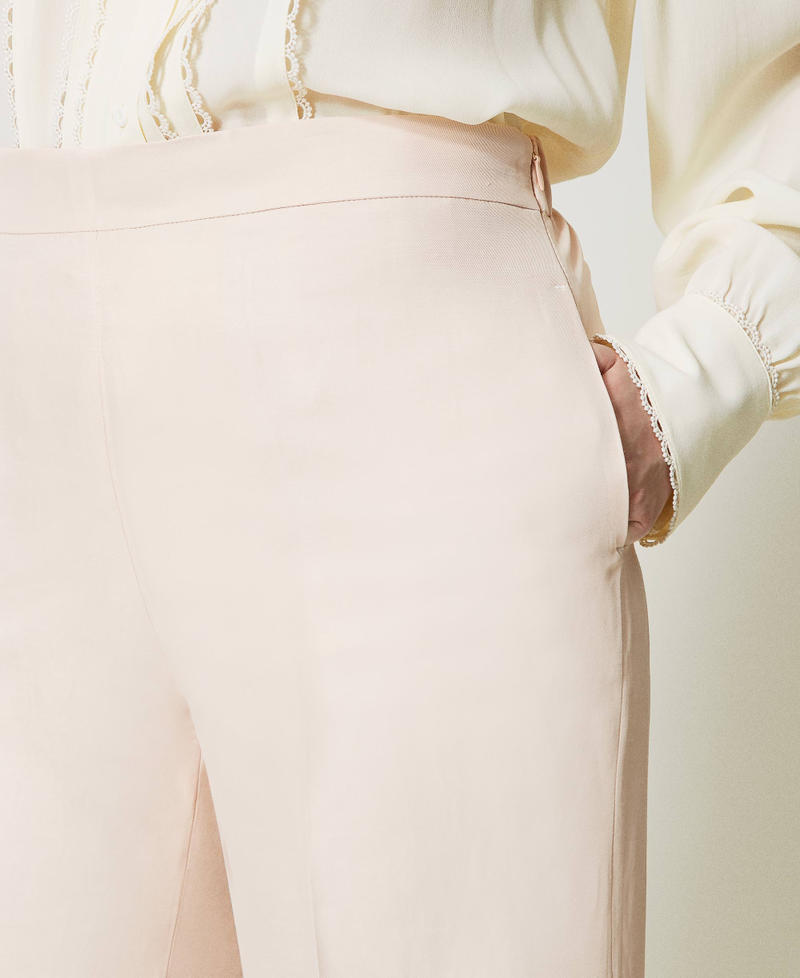 Pantalones de lino mixto con elástico Marfil Mujer 231TT2778-04