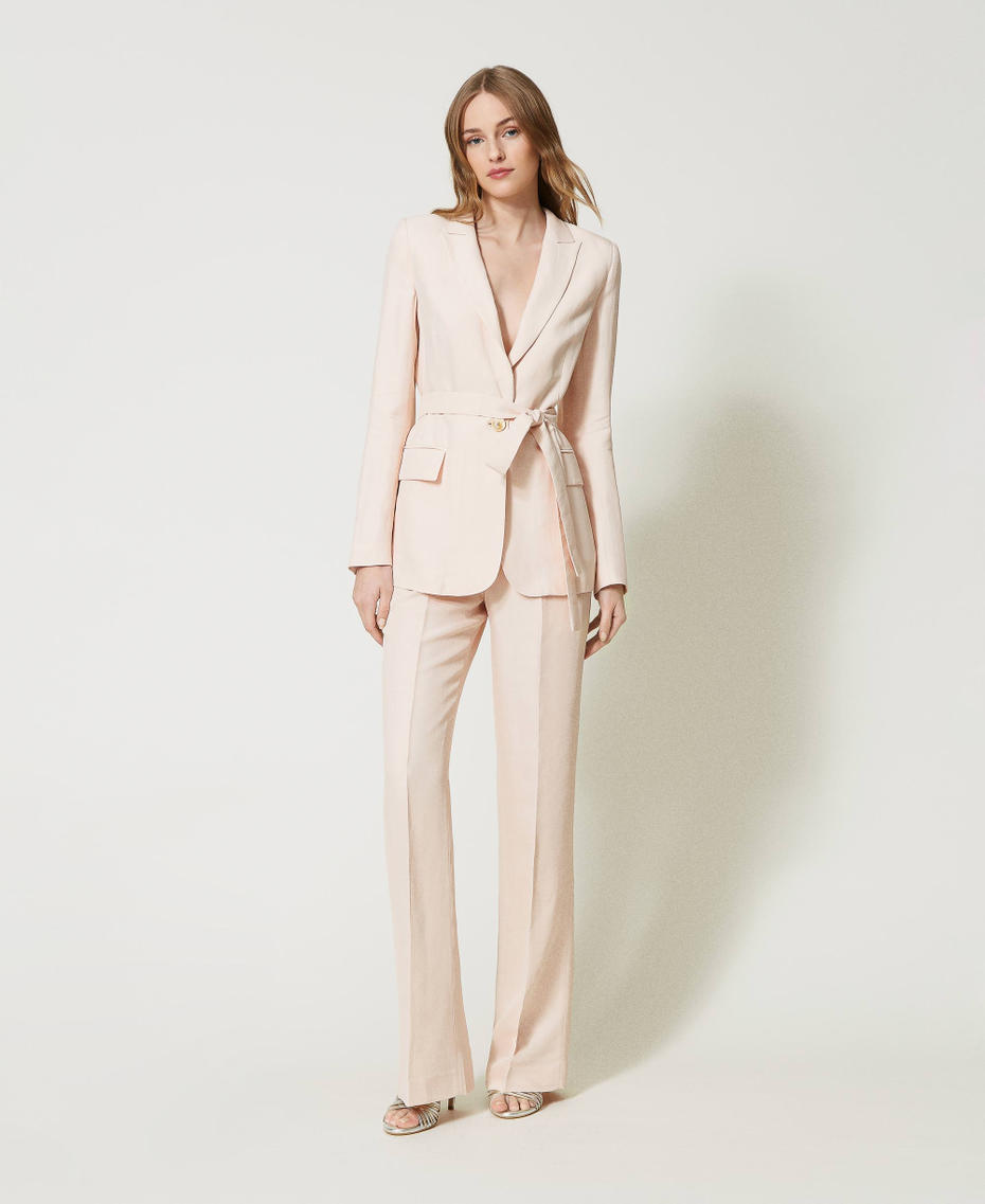 Linen blend trousers with elastic Parisienne Pink Woman 231TT2778_00714_06