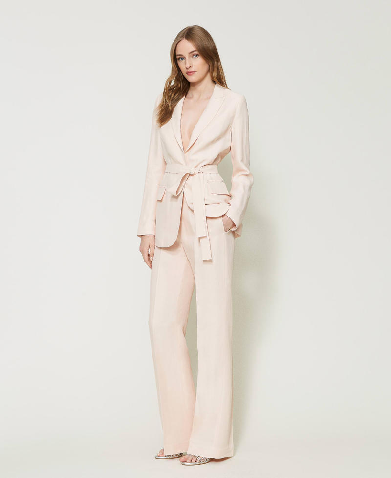 Linen blend trousers with elastic Parisienne Pink Woman 231TT2778_00714_07