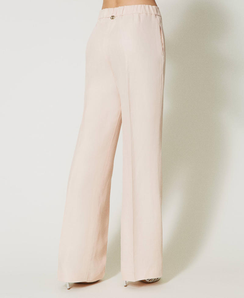 Pantalones de lino mixto con elástico Marfil Mujer 231TT2778-08
