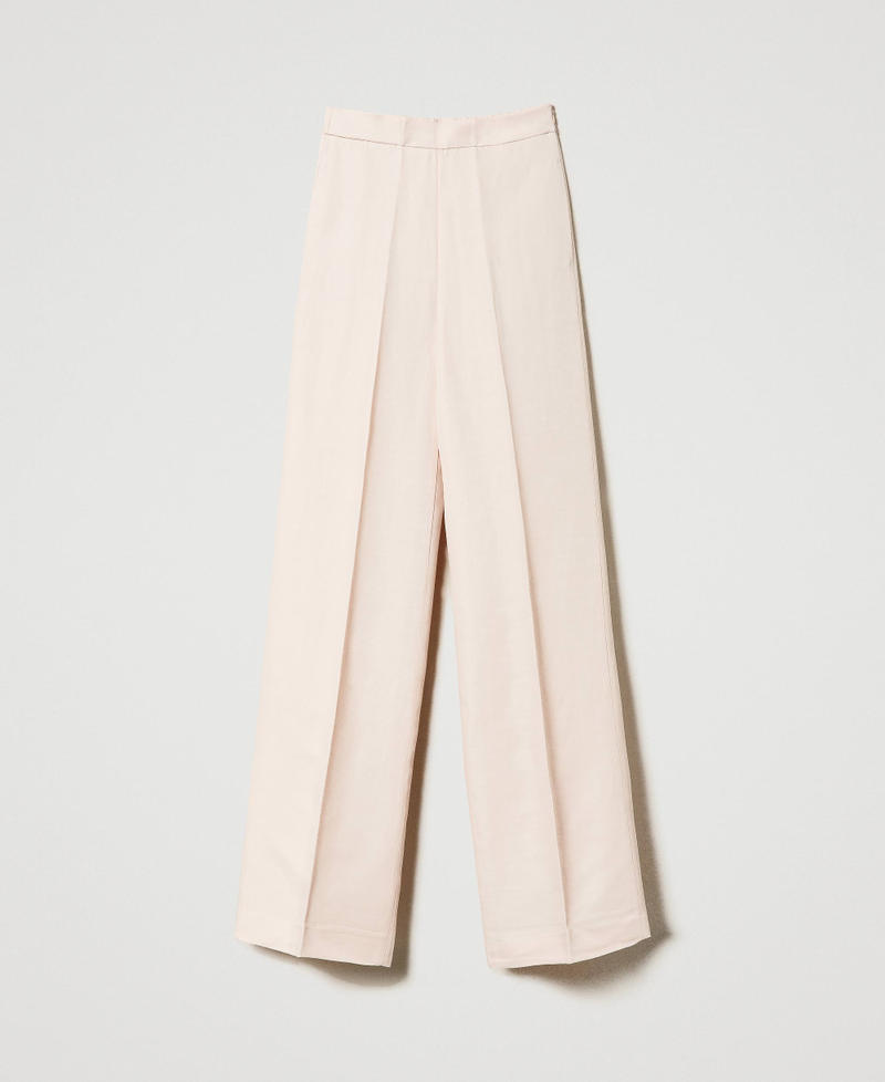 Pantalones de lino mixto con elástico Marfil Mujer 231TT2778-0S