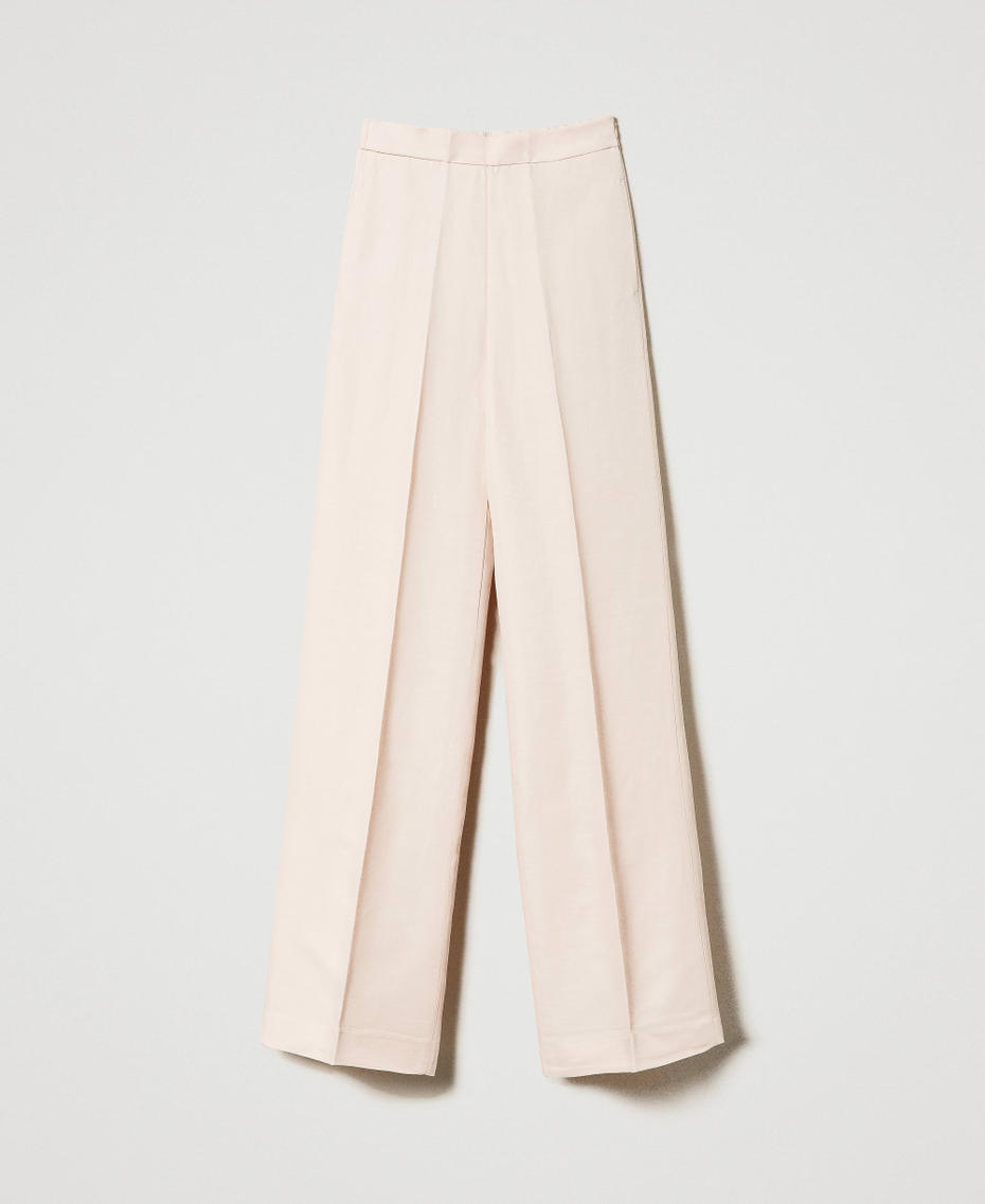 Linen blend trousers with elastic Ivory Woman 231TT2778-0S