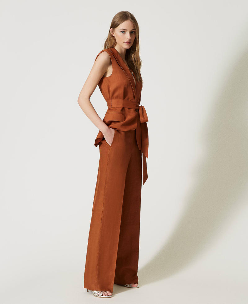 Pantaloni misto lino con elastico Marrone "Hazelnut" Donna 231TT2778_10638_07