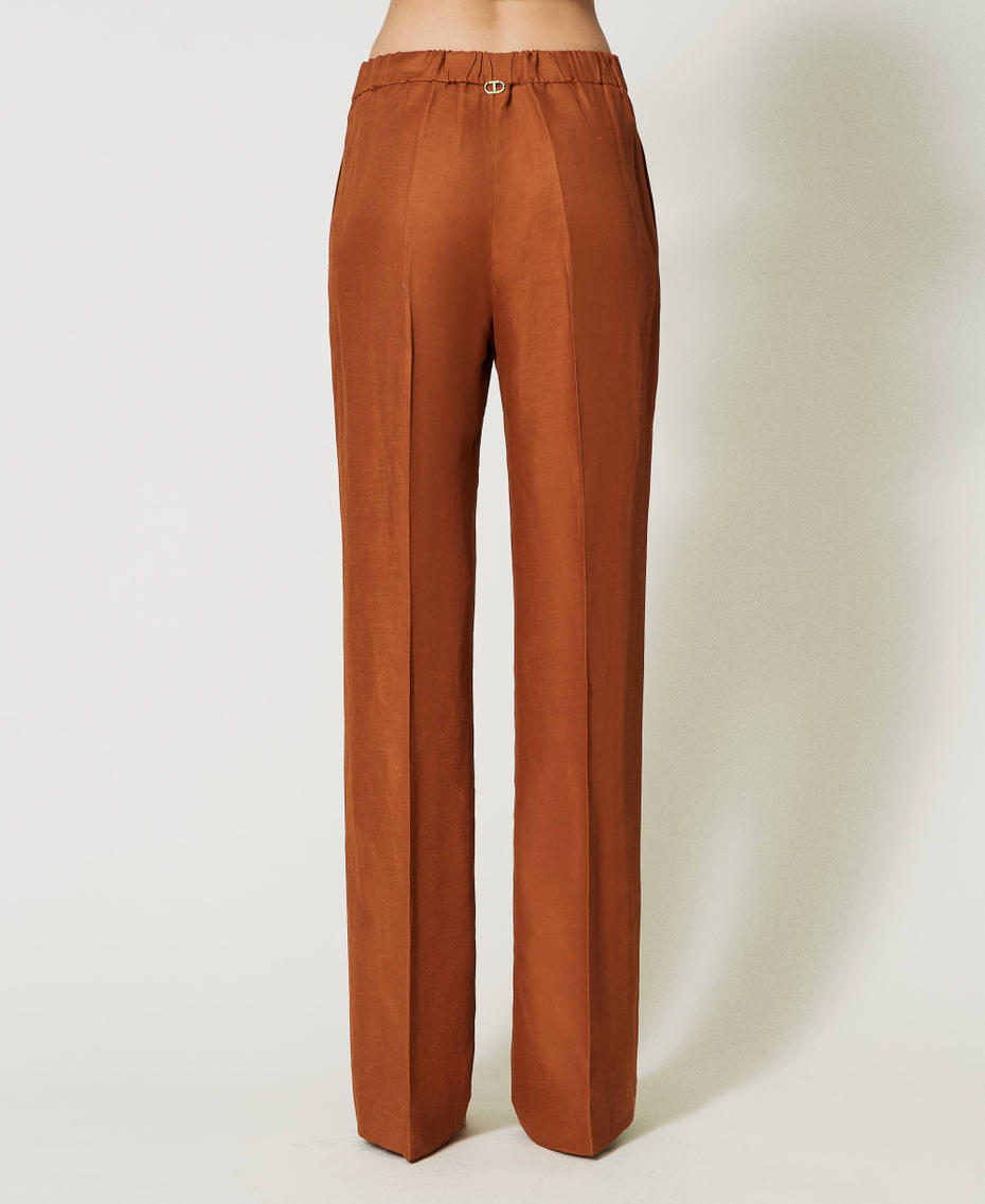 Pantaloni misto lino con elastico Marrone "Hazelnut" Donna 231TT2778_10638_08