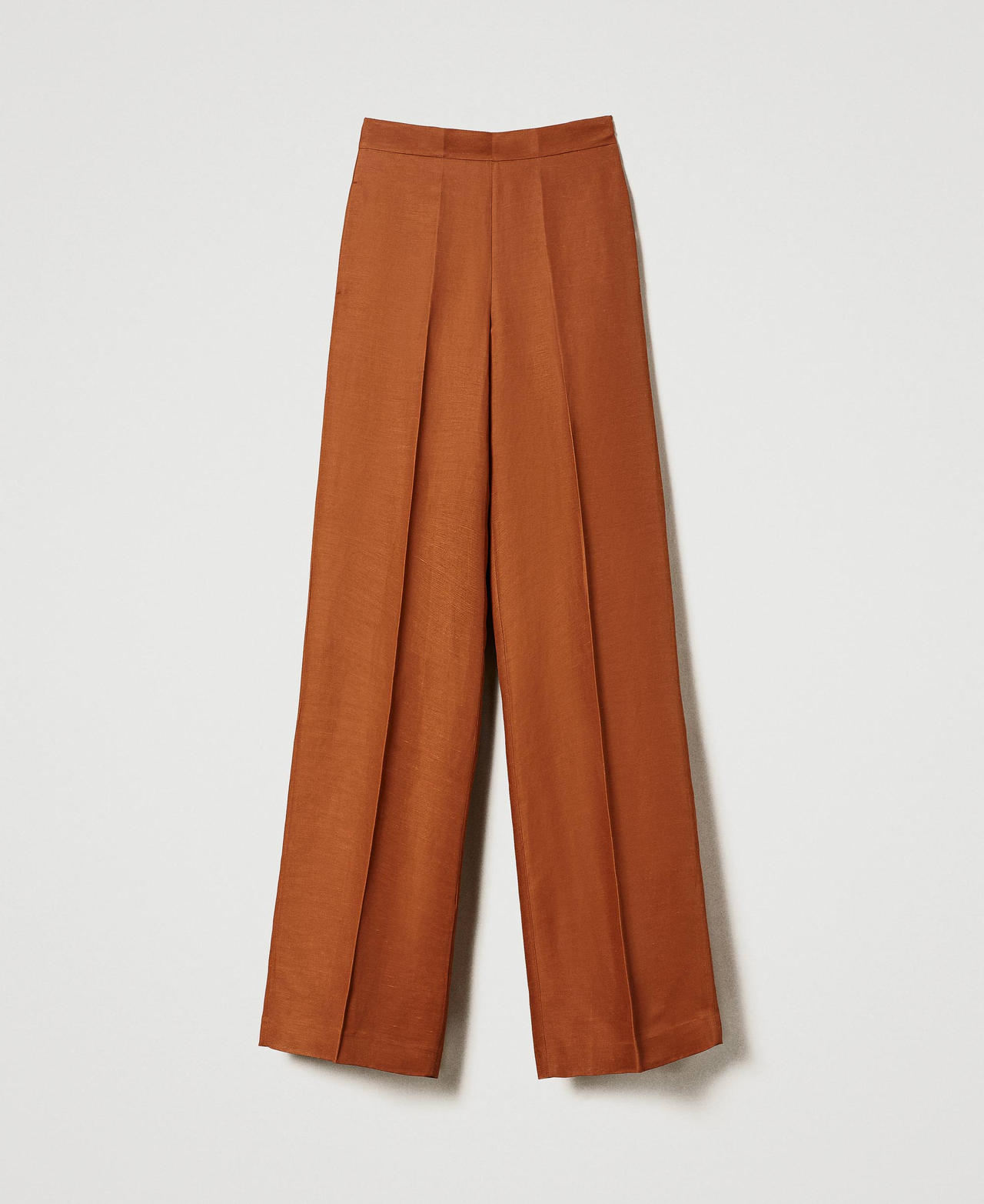 Pantalon en lin mélangé avec élastique Ivoire Femme 231TT2778-0S