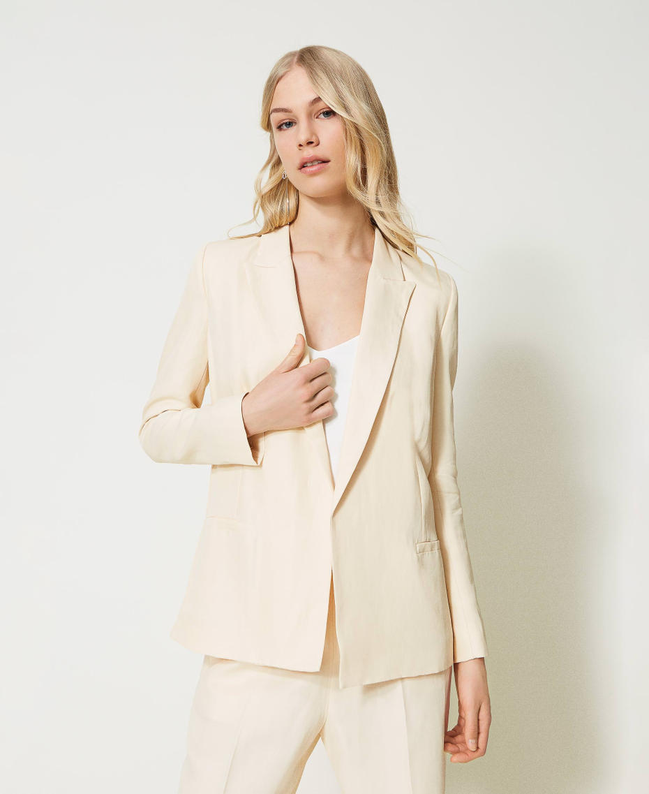 Linen blend open blazer