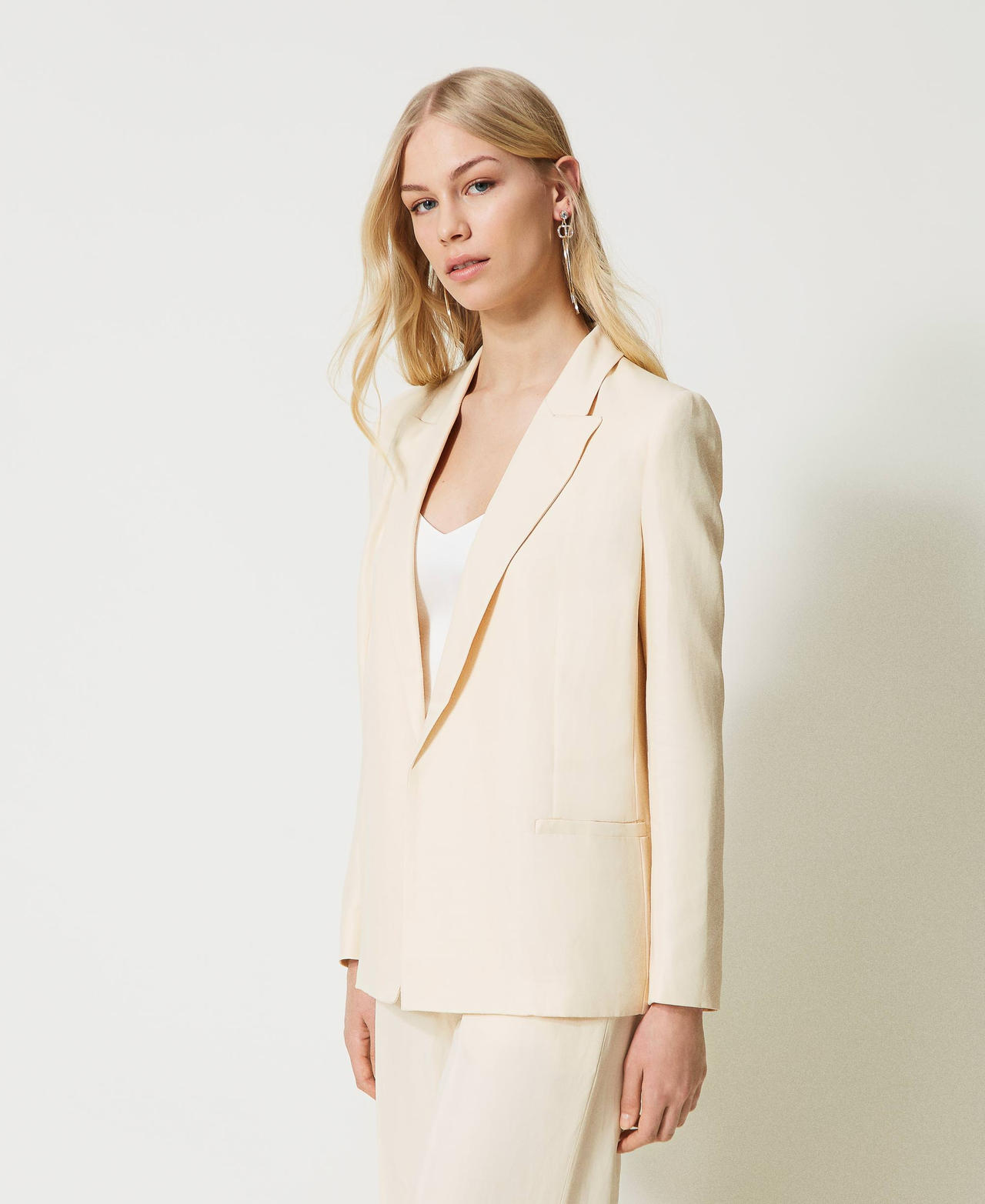 Linen blend open blazer