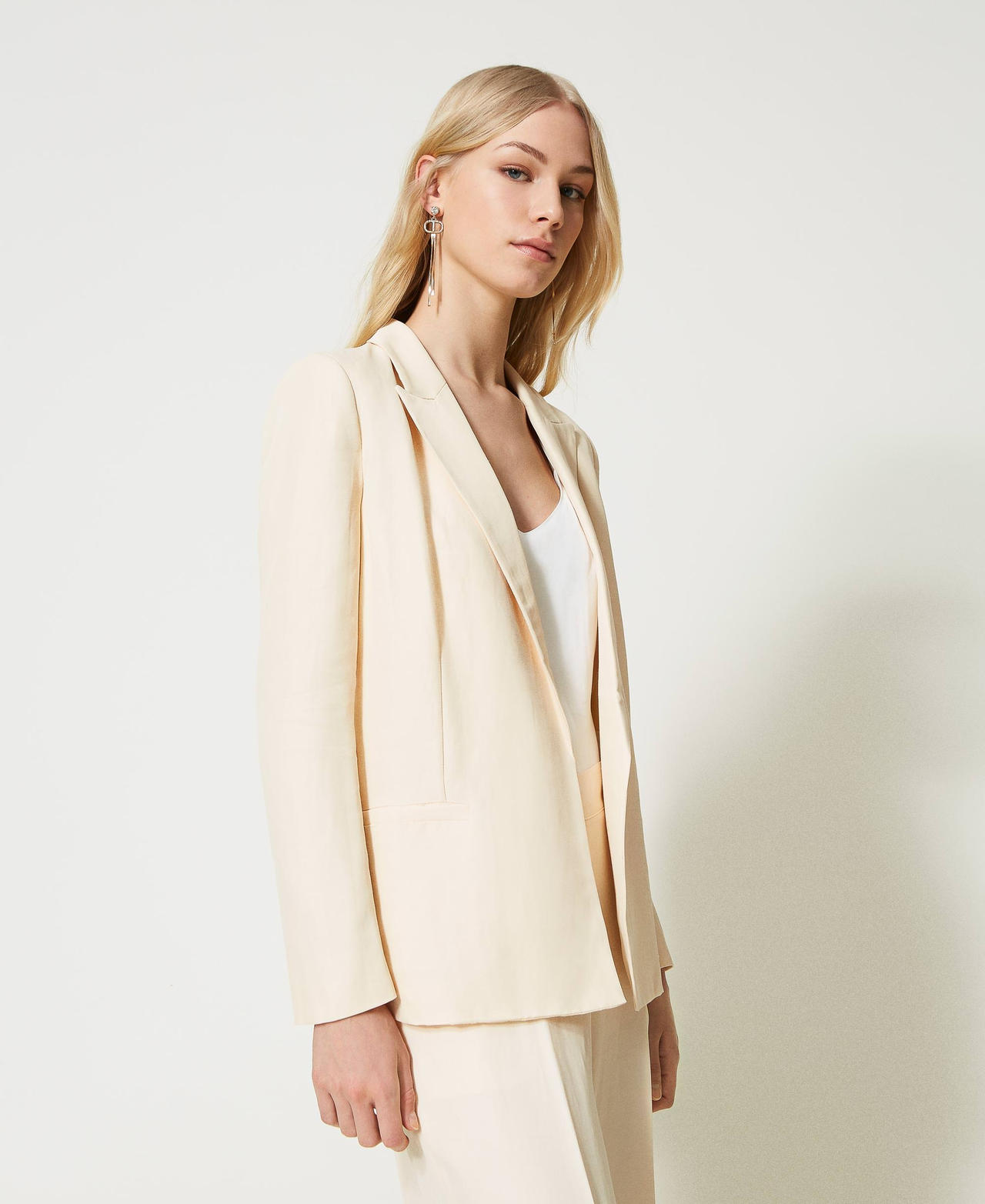 Linen blend open blazer