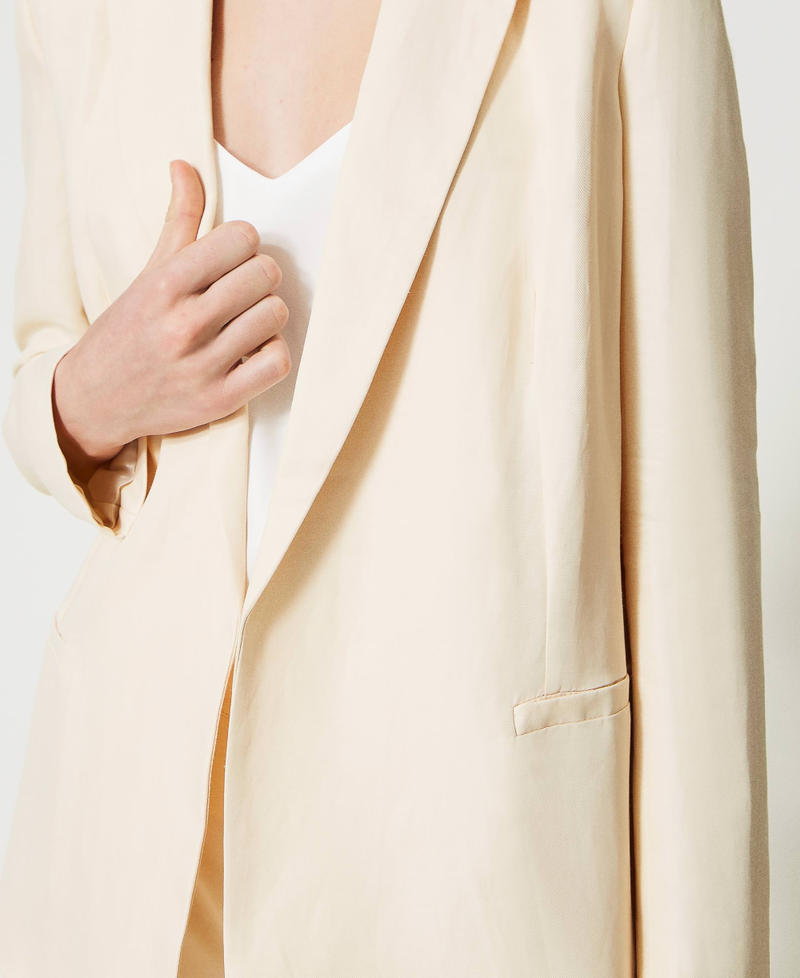 Chaqueta blazer abierta de lino mixto Marfil Mujer 231TT2780-05