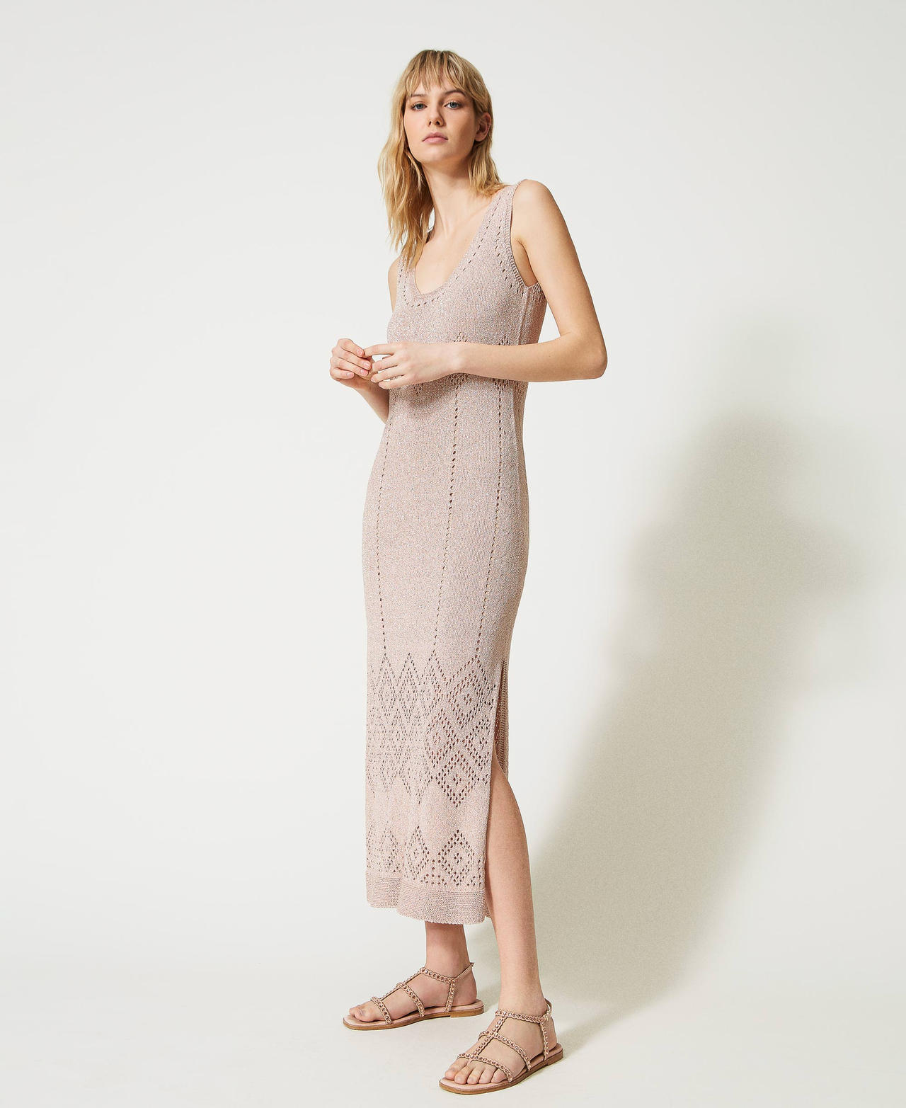 Robe longue double usage en fil lurex Rose Parisienne Femme 231TT3025_00714_02