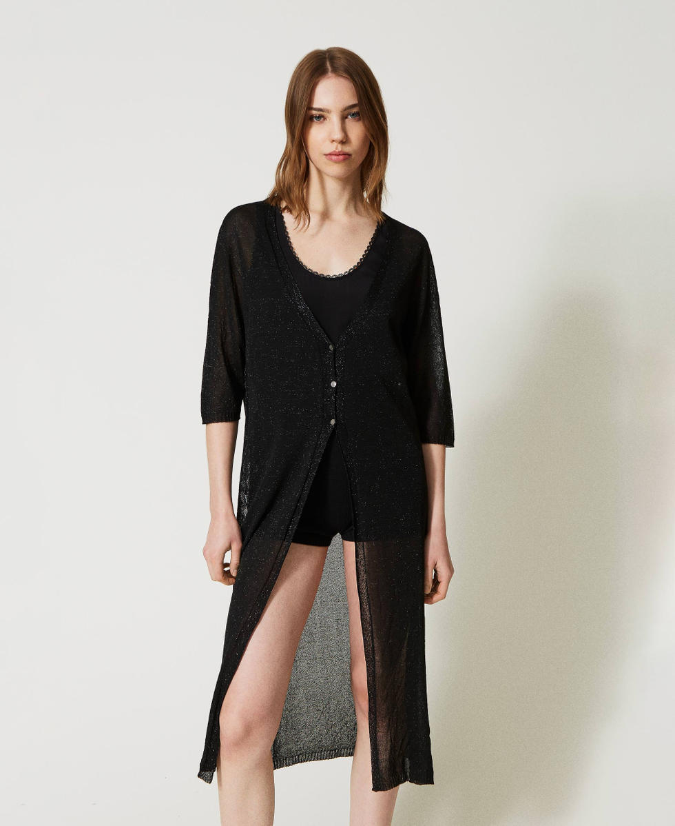 Cardigan long en fil lurex Femme Noir TWINSET Milano