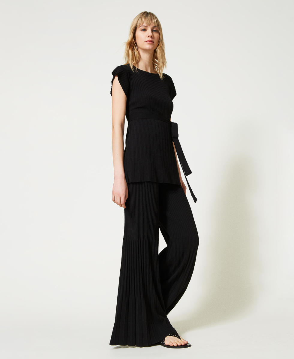 Pantalon palazzo pliss Femme Noir TWINSET Milano