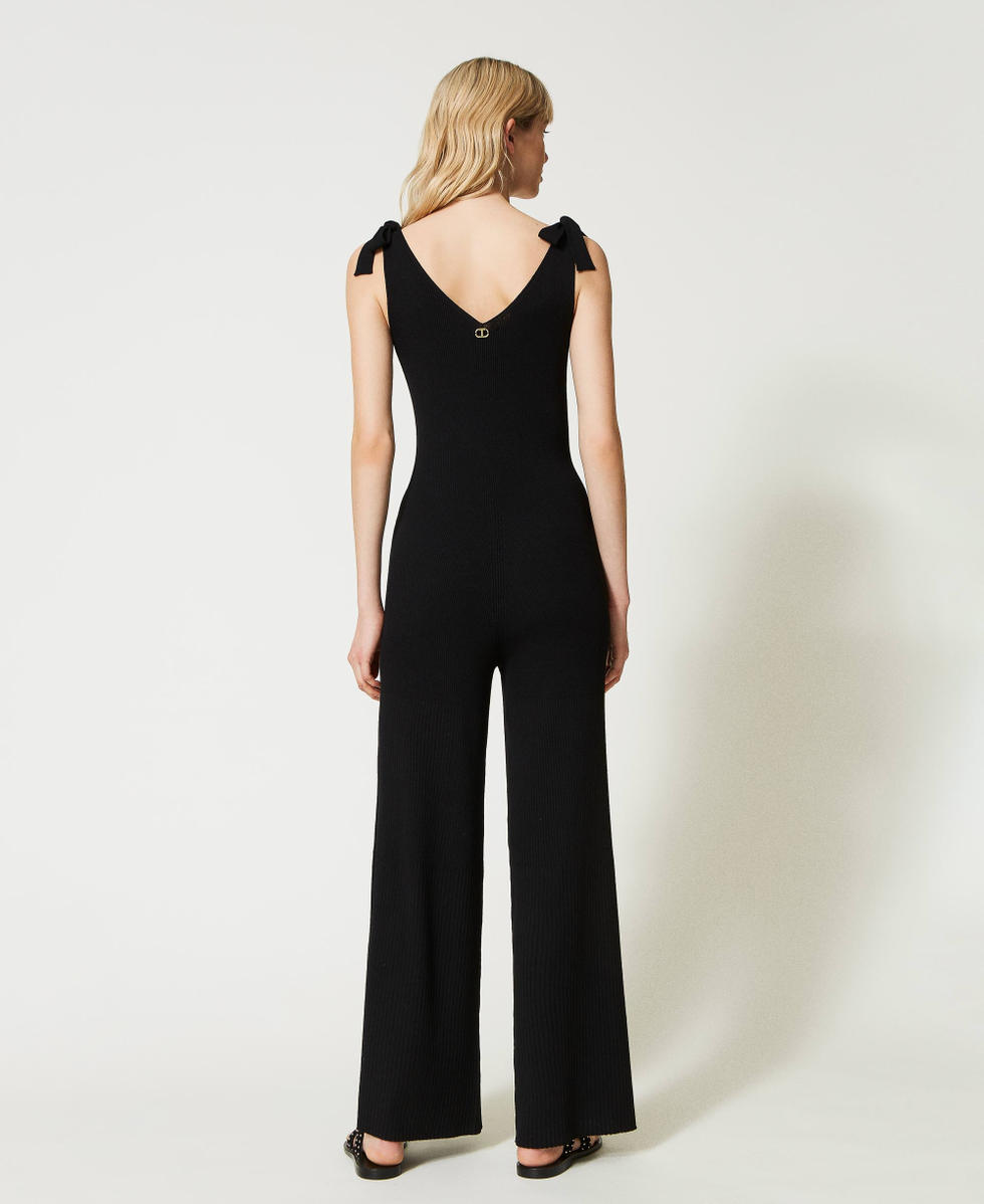 Long knit jumpsuit with pleats Woman Black TWINSET Milano