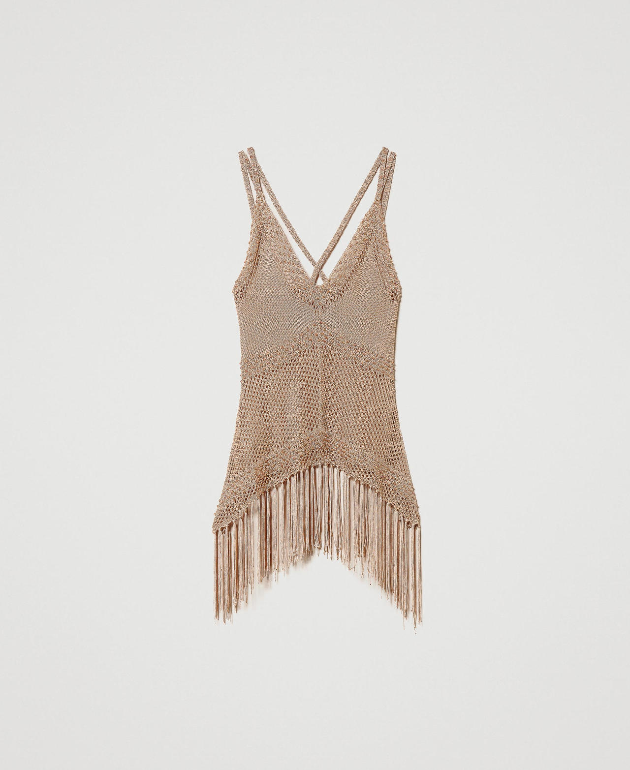 Mesh top with beads and fringes "Cuban Sand Dark” Brown Woman 231TT3070_10729_0S