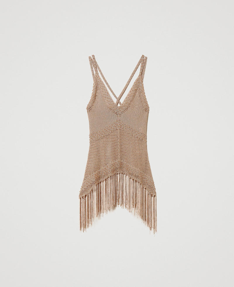 Mesh top with beads and fringes Dark Siena Woman 231TT3070-0S