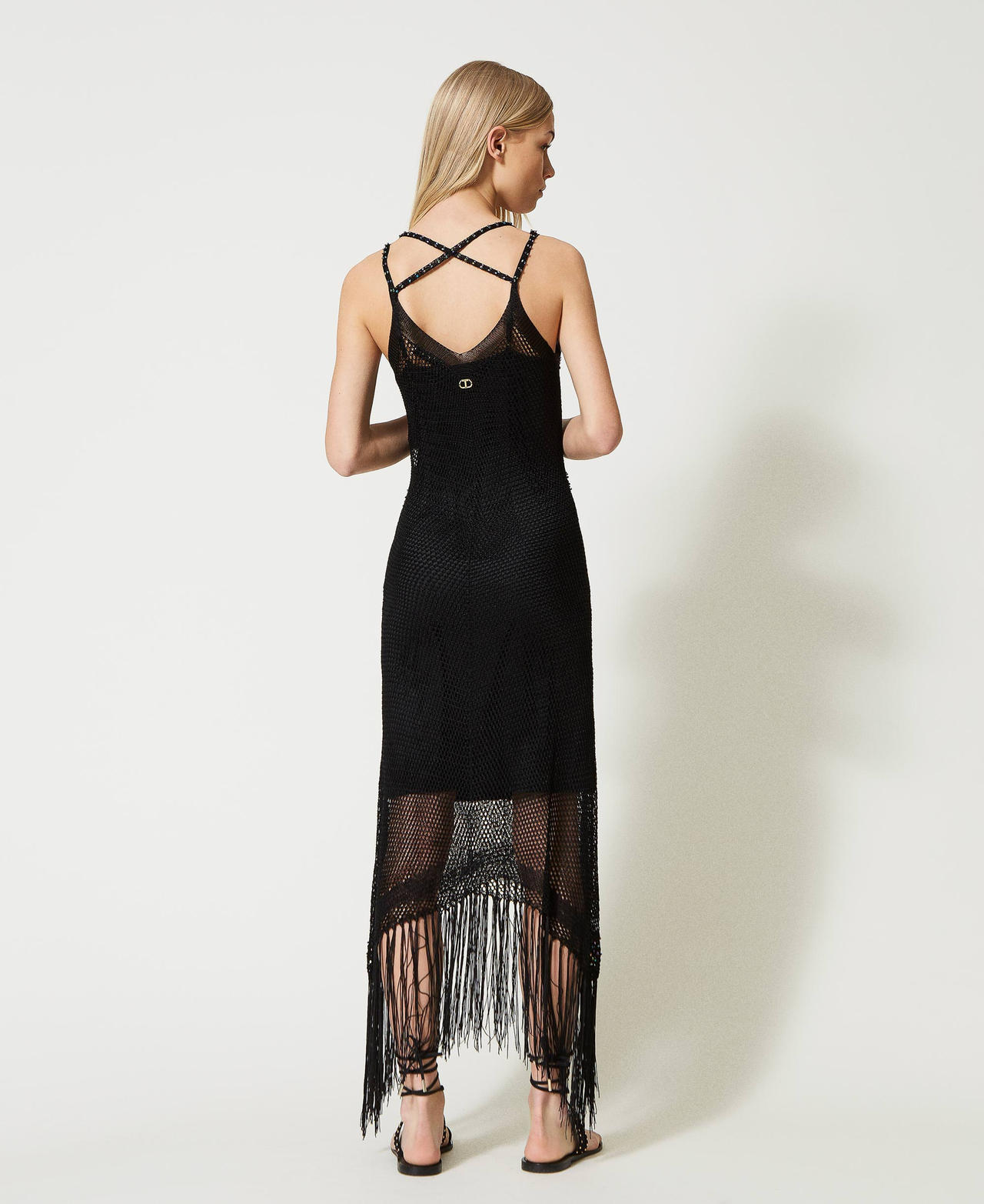 Black beaded online fringe dress