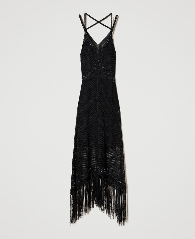 Long mesh dress with beads and fringes Dark Siena Woman 231TT3071-0S