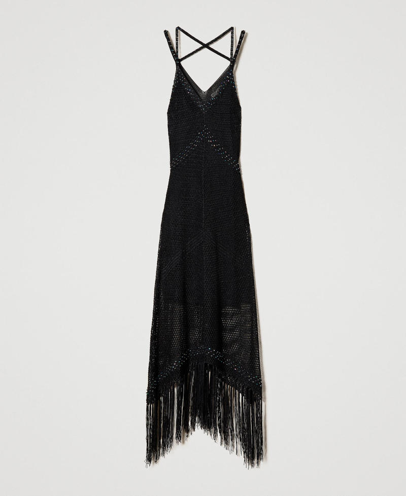 Langes Netzkleid mit Perlchen und Fransen Schwarz Frau 231TT3071_00006_0S
