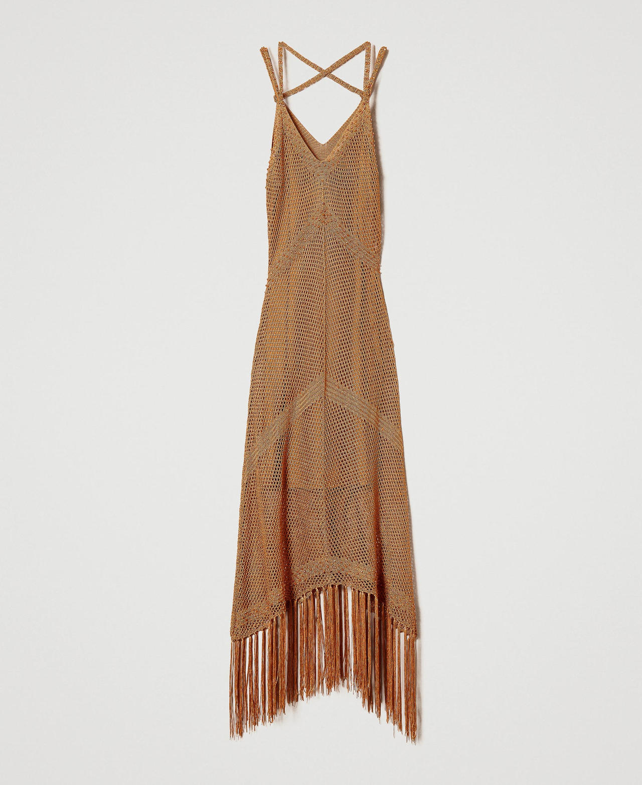 Langes Netzkleid mit Perlchen und Fransen