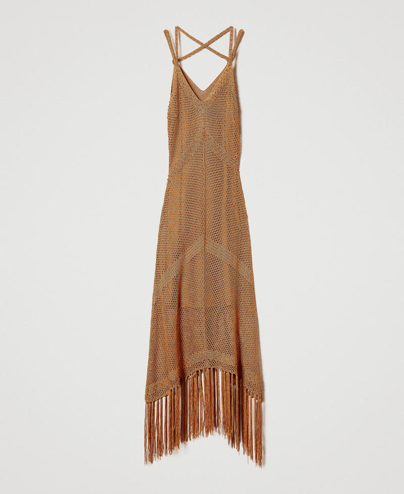 Langes Netzkleid mit Perlchen und Fransen