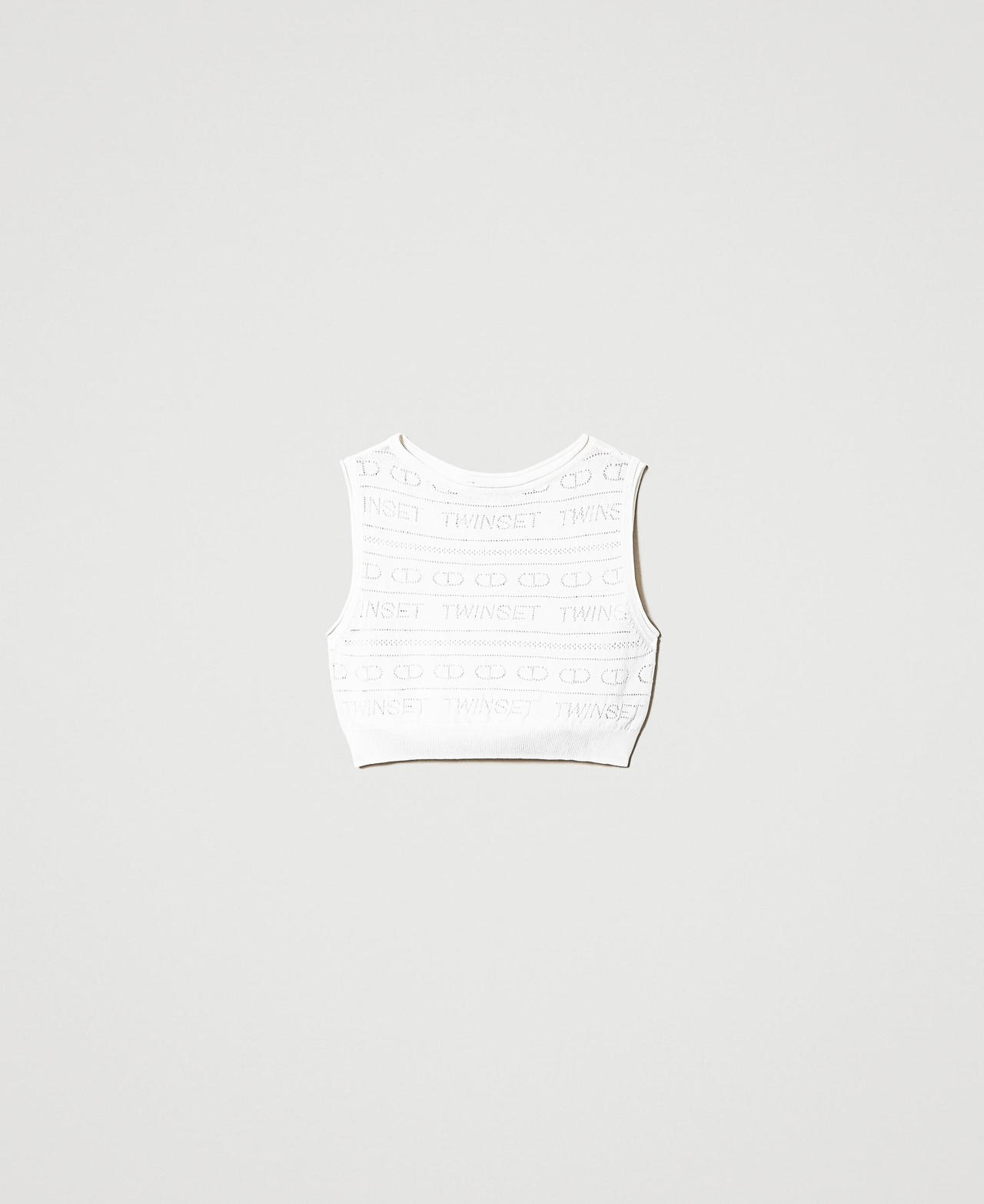 Cropped openwork top with logo