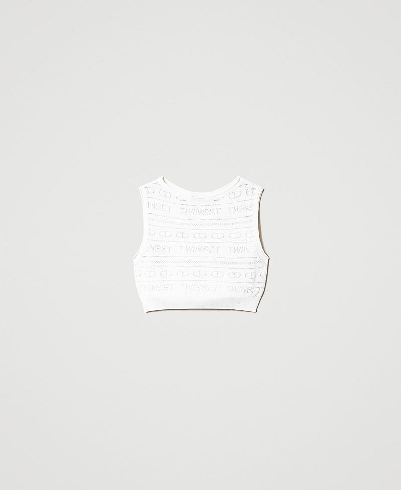Cropped openwork top with logo