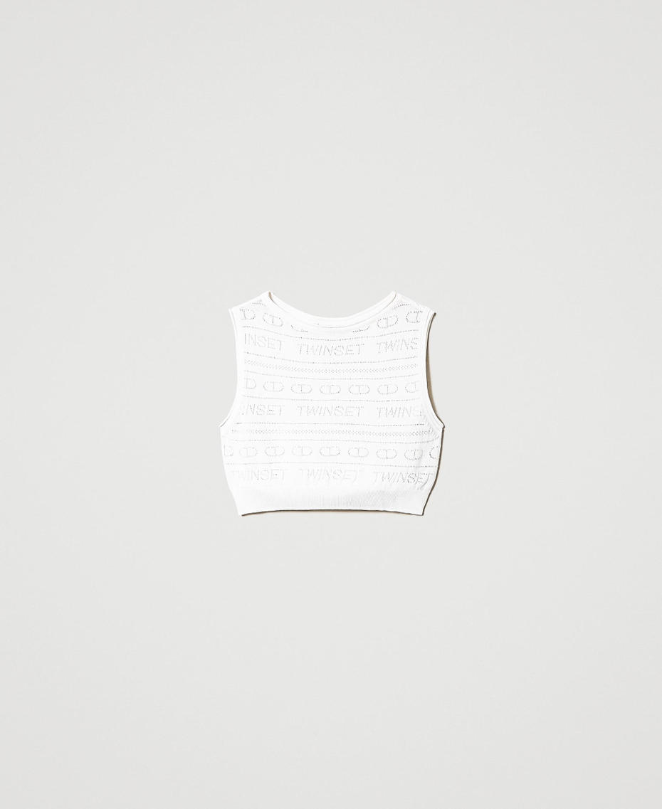 Top cropped en maille ajourée avec logo