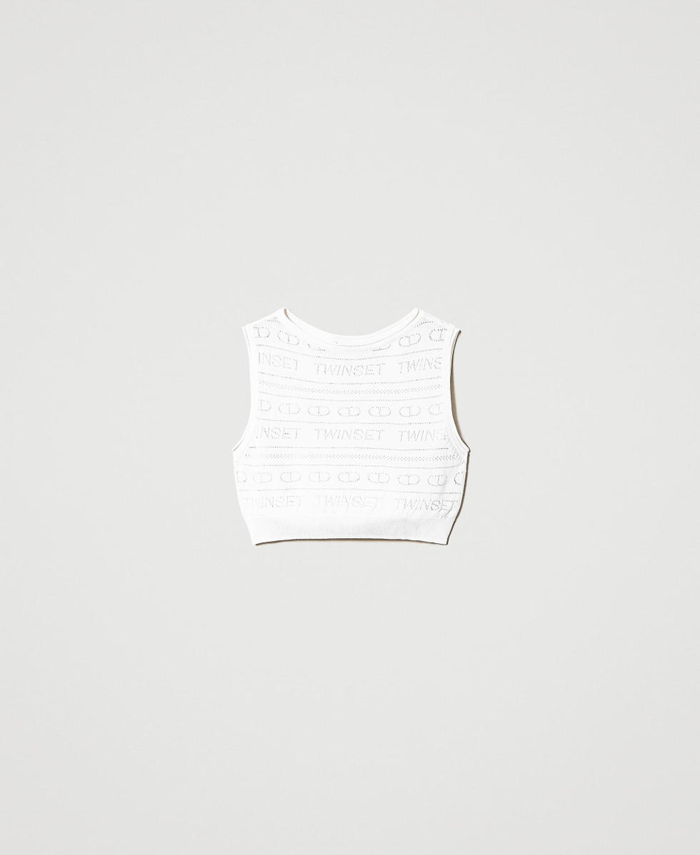 Cropped openwork top with logo