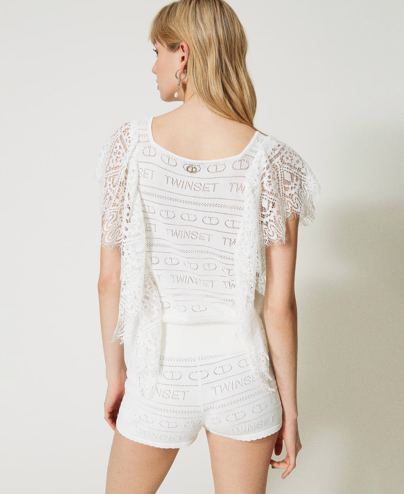 Openwork top with logo and lace White Snow Woman 231TT3113-03