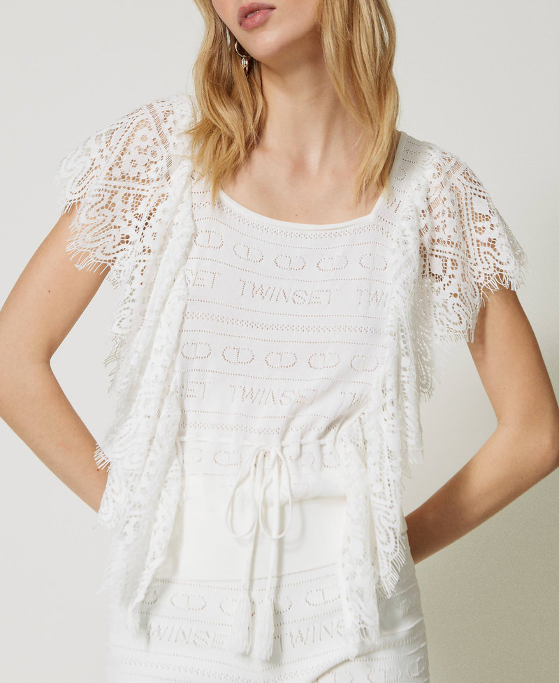 Openwork top with logo and lace White Snow Woman 231TT3113-04