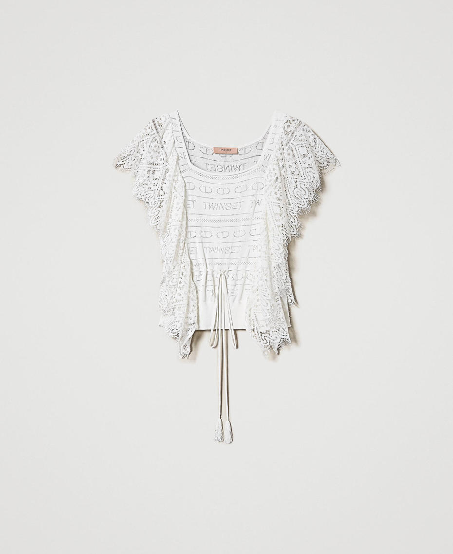 Openwork top with logo and lace White Snow Woman 231TT3113-0S