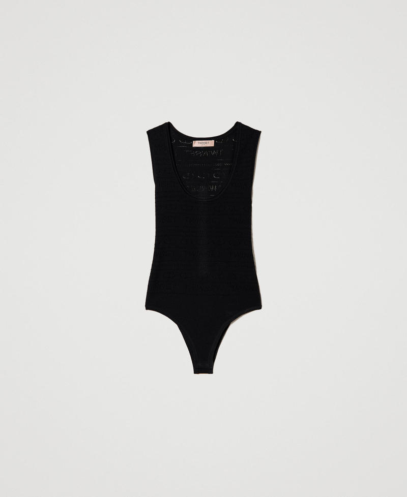 Боди из ажурного трикотажа с логотипом