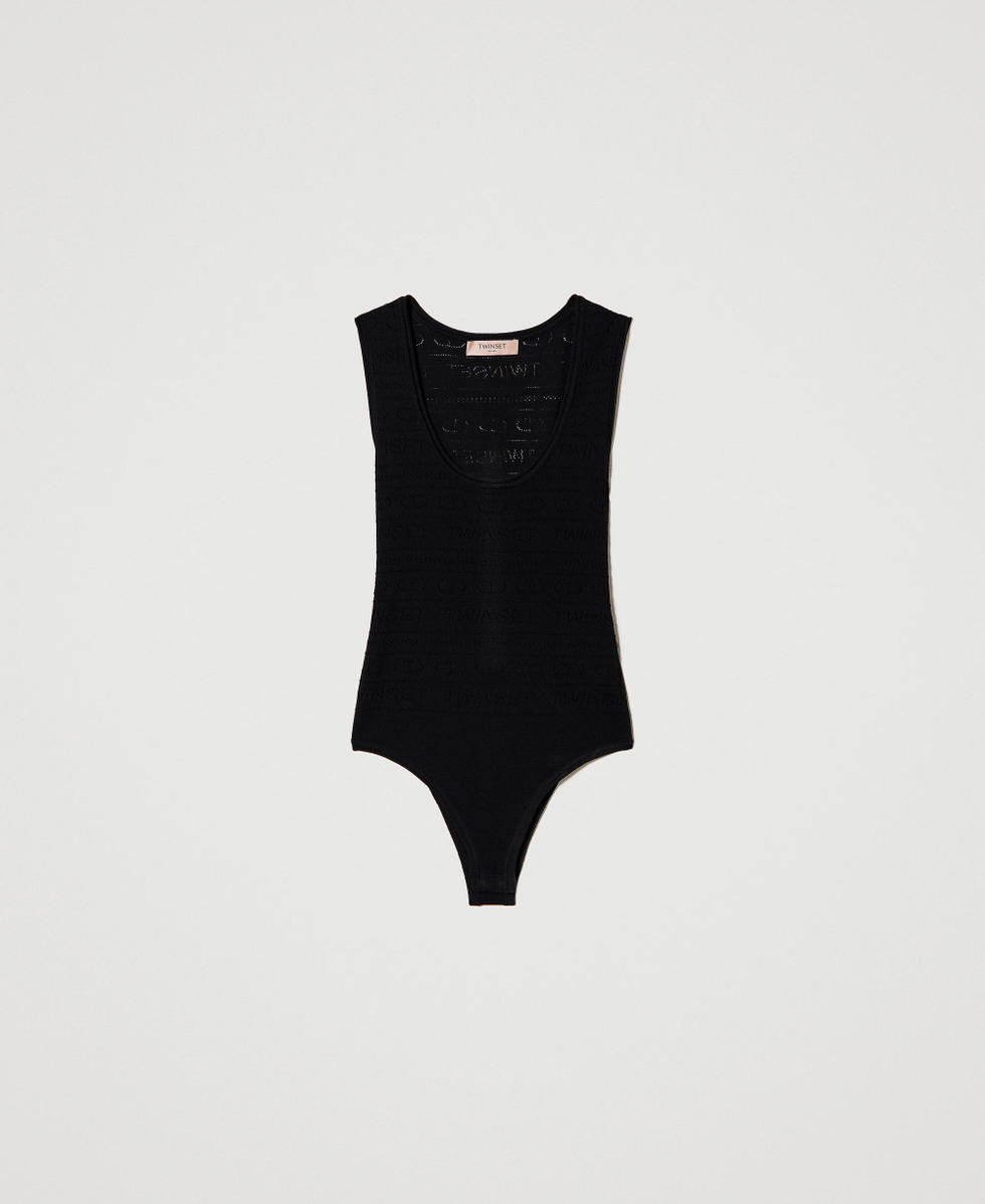Openwork bodysuit with logo