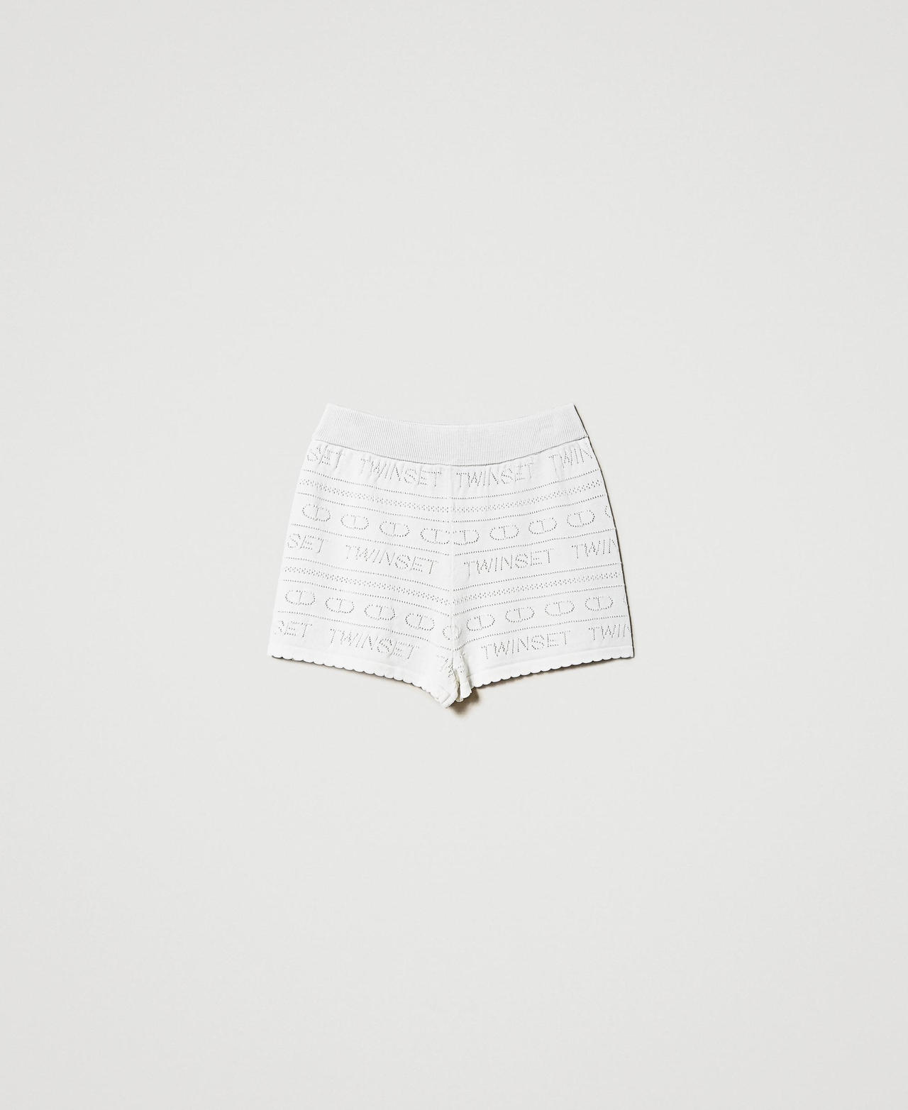 Shorts in maglia traforata con logo Bianco Neve Donna 231TT3115-0S
