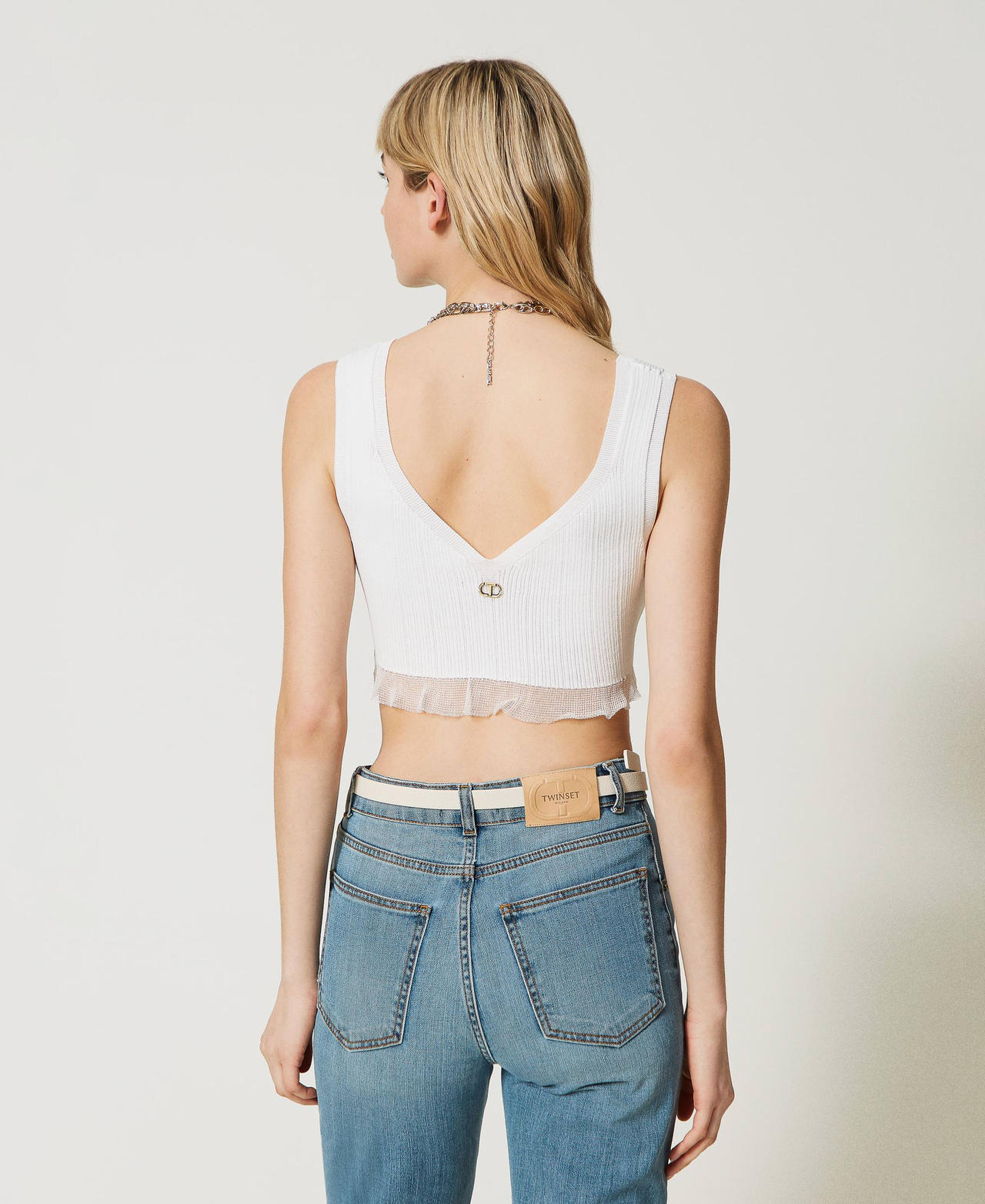 Top cropped côtelé avec volant