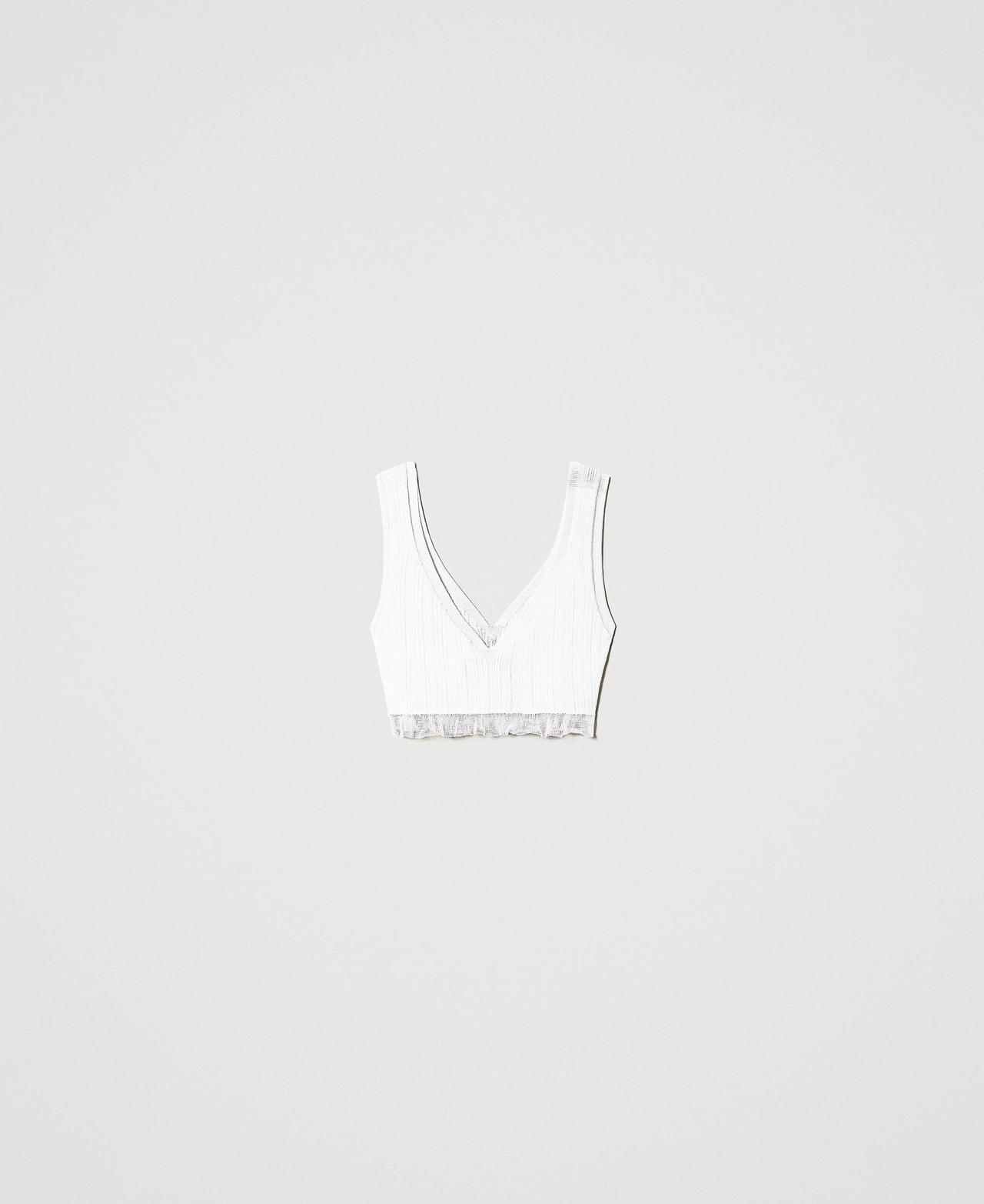 Ribbed cropped top with flounce White Snow Woman 231TT3122-0S